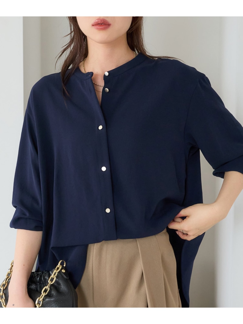 2WAYジョーゼットギャザースリーブブラウス le.coeur blanc ルクールブラン トップス シャツ・ブラウス ネイビー ピンク ブルー グレー ブラック グリーン ホワイト【送料無料】[ Fashion]
