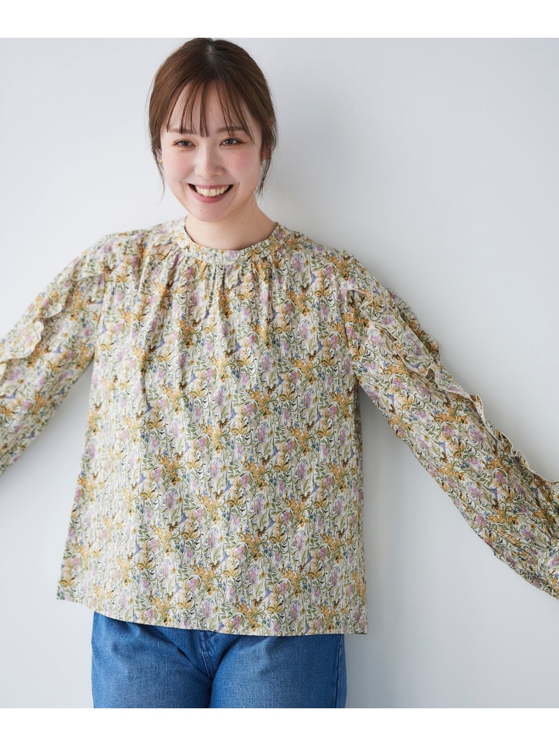 【SALE／30%OFF】＜手洗い可能＞Perle Peche フラワー柄スリーブフリルブラウス le.coeur blanc ルクールブラン トップス シャツ・ブラウス ピンク ブルー【RBA_E】【送料無料】[ Fashion]｜le.coeur blanc