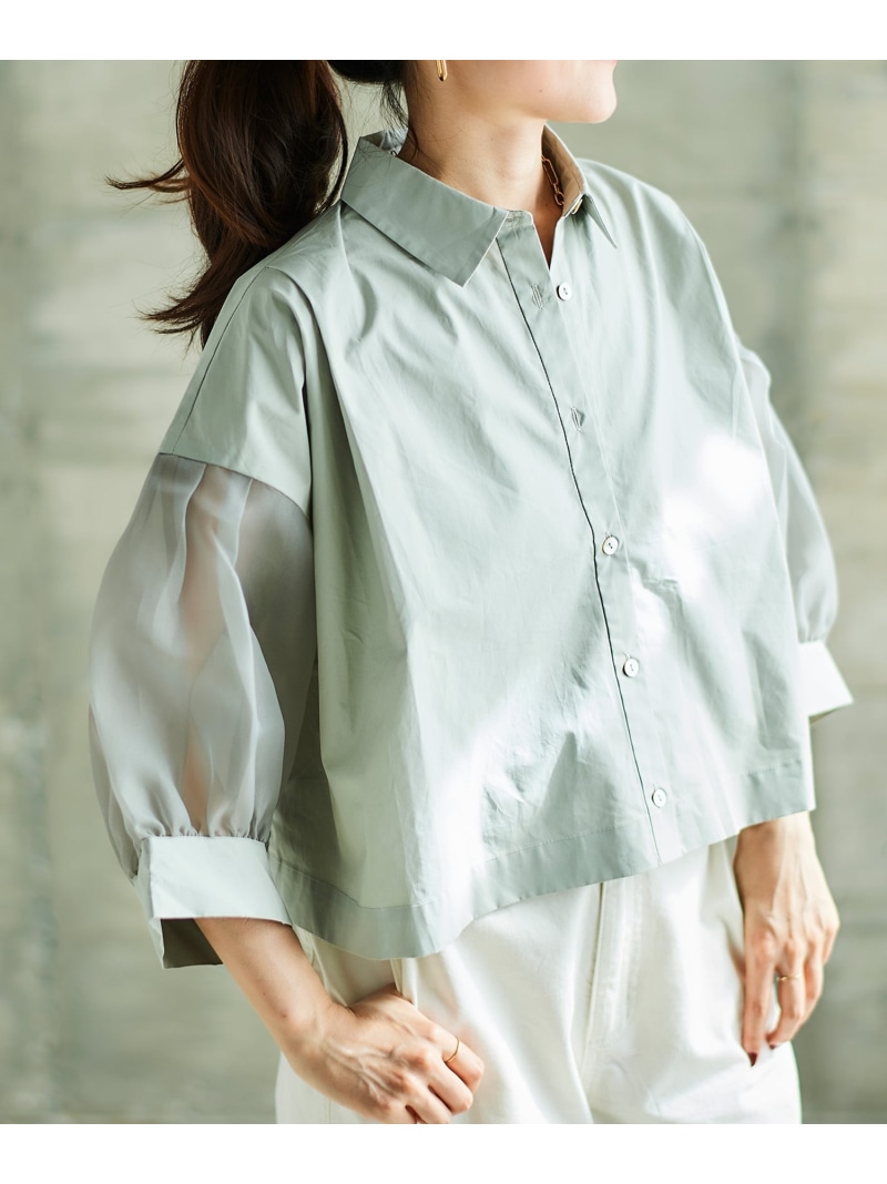 【SALE／20%OFF】＜手洗い可能＞TORRAZZO DONNAオーガンジースリーブシャツ le.coeur blanc ルクールブラン トップス シャツ・ブラウス グレー ホワイト【RBA_E】【送料無料】[ Fashion]｜le.coeur blanc