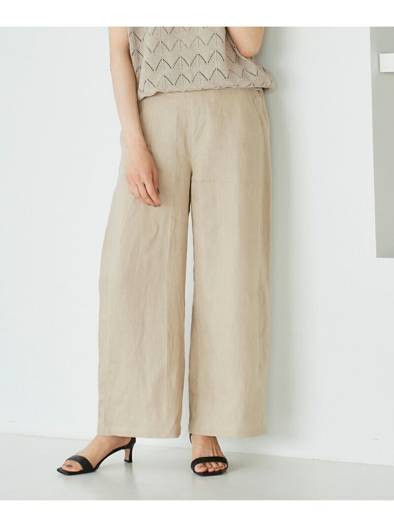 麻ワイドクロップドパンツ Le Coeur ルクールブラン パンツ ジーンズ Blanc