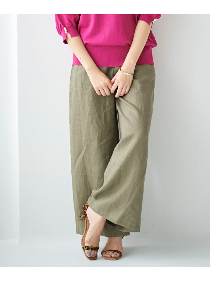 麻ワイドクロップドパンツ Le Coeur ルクールブラン パンツ ジーンズ Blanc