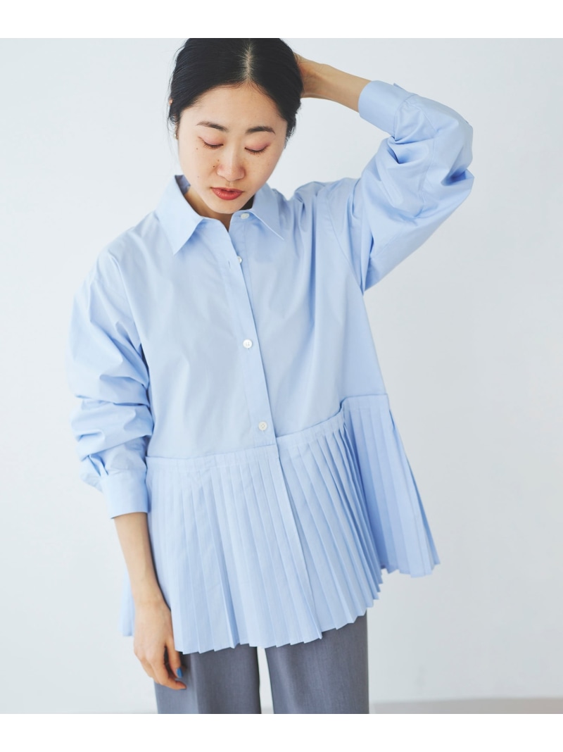 ＜手洗い可能＞MAISON MAVERICK プリーツ2wayシャツ le.coeur blanc ルクールブラン トップス シャツ・ブラウス ブルー ホワイト【送料無料】[ Fashion]｜le.coeur blanc