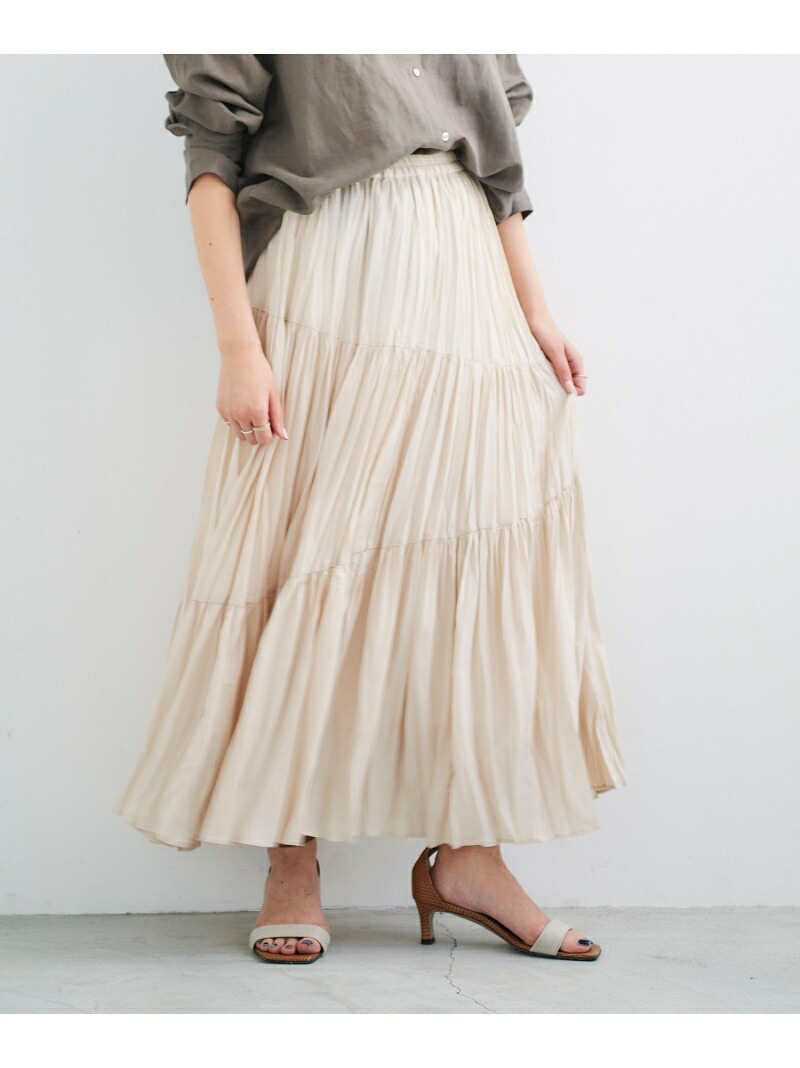 プリーツティアードロングスカート Le Coeur スカート プリーツスカート Blanc ルクールブラン