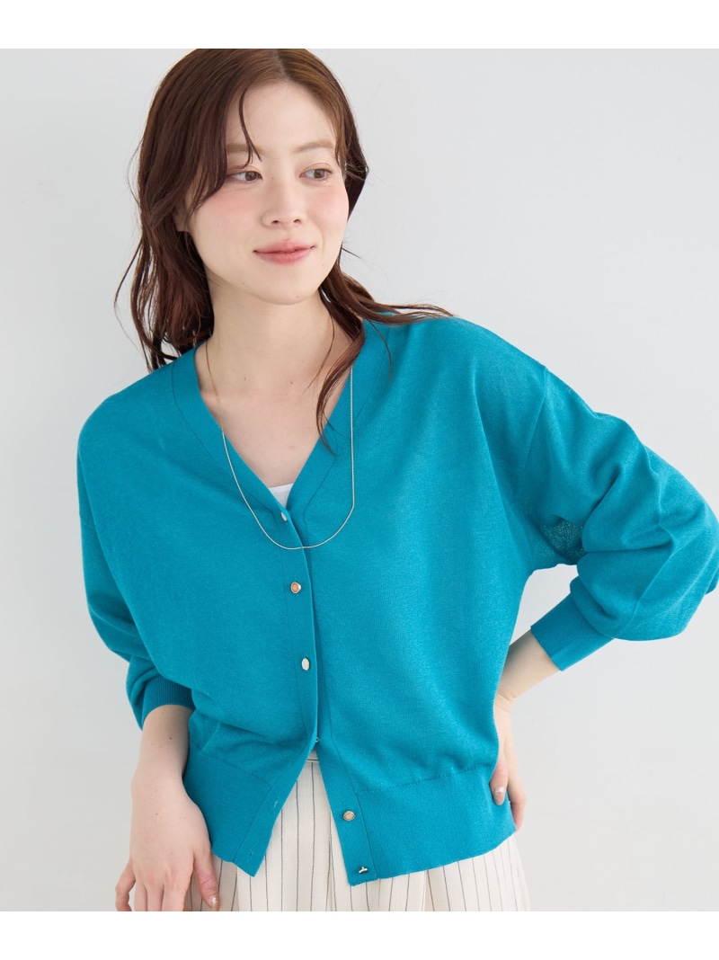 【UVカット】Vネックジュエリーボタンカーディガン le.coeur blanc ルクールブラン トップス カーディガン ホワイト ブルー ブラック ピンク【先行予約】*【送料無料】[ Fashion]