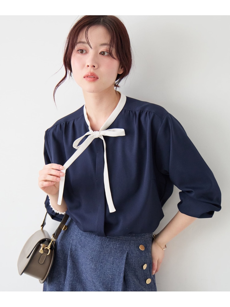 【SALE／10%OFF】【日本製】バイカラーボウタイブラウス le.coeur blanc ルクールブラン トップス シャツ・ブラウス ホワイト ネイビー【RBA_E】【送料無料】[ Fashion] 10,098円