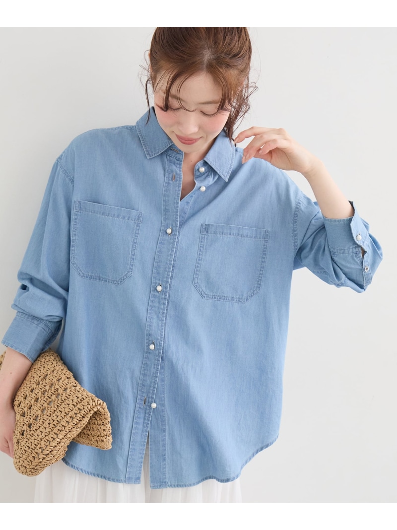 【SALE／10%OFF】シアーデニムシャツ le.coeur blanc ルクールブラン トップス シャツ・ブラウス ブルー【RBA_E】【送料無料】[ Fashion]