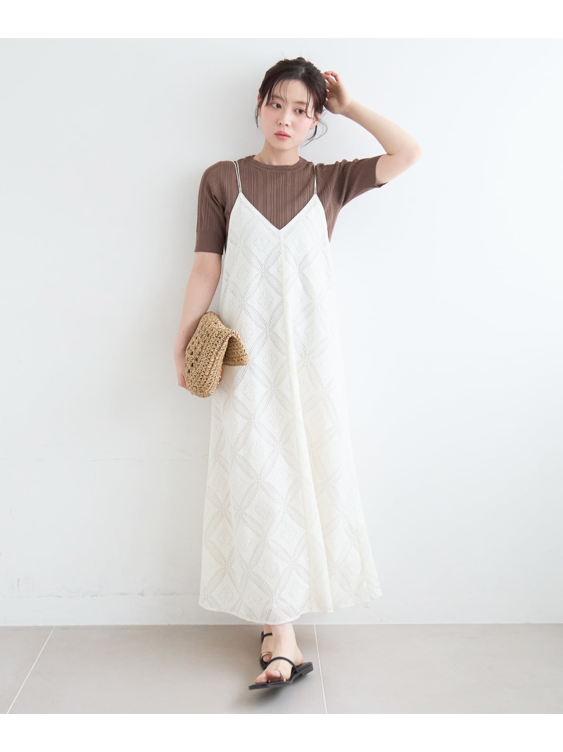パッチワーク風レースキャミワンピース le.coeur blanc ルクールブラン ワンピース・ドレス その他のワンピース・ドレス ホワイト ブラック【先行予約】*【送料無料】[ Fashion]