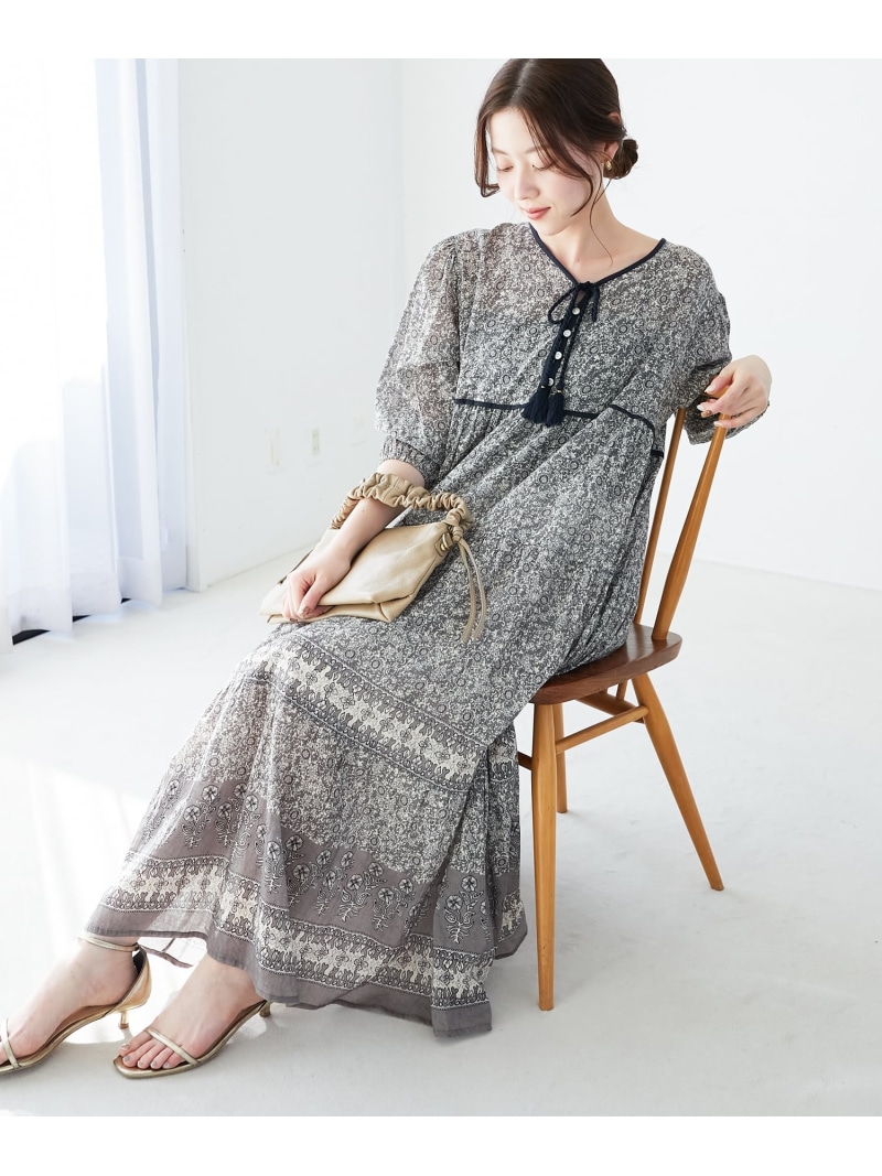 Fanakaパイピングフラワー柄ワンピ le.coeur blanc ルクールブラン 衣裳・御召しもの 余分の物の衣裳・御召しもの 黒いこと【貨物輸送無料】[ Fashion]