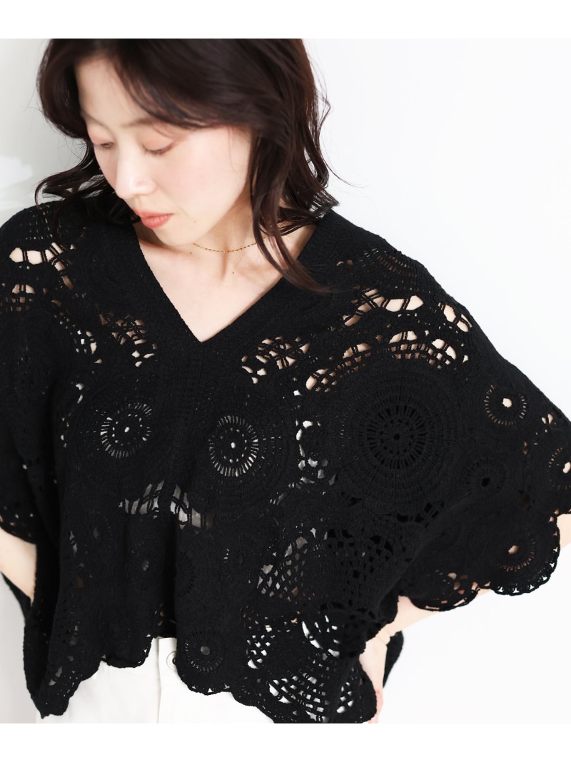 TORRAZZO DONNAクロシェレースブラウス le.coeur blanc ルクールブラン トップス シャツ・ブラウス ブラック ホワイト【送料無料】[ Fashion]