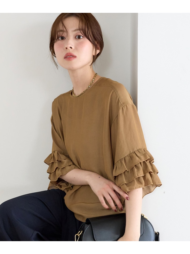 袖フリルブラウス le.coeur blanc ルクールブラン トップス シャツ・ブラウス ブラウン グリーン【送料無料】[ Fashion]｜le.coeur blanc