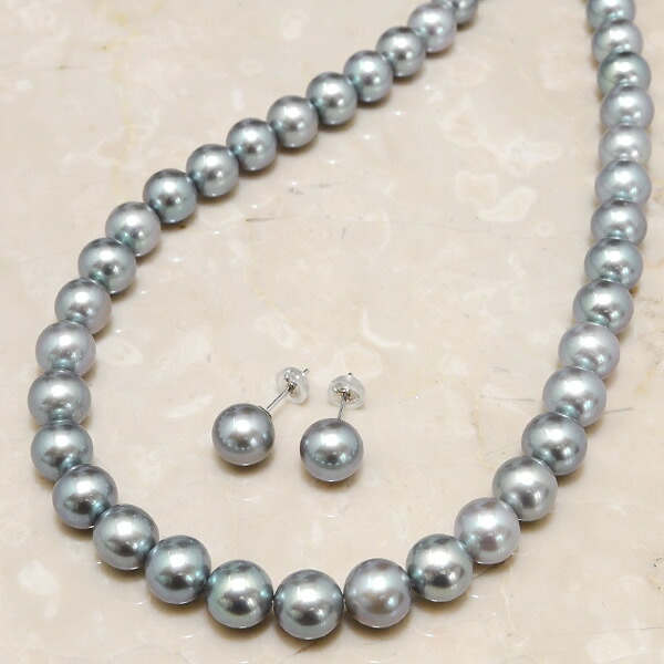 上級 8mm グレー 淡水真珠 ネックレス ピアス/イヤリング セット 贅沢な大粒の美珠 シルバーグレー 品良く華やか 冠婚葬祭どの場面でも使えます|ルコリエ