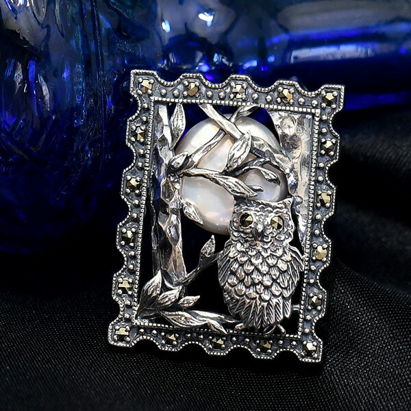 楽天市場】碌山 スカイブルートパーズ ルビー ふくろう ブローチ