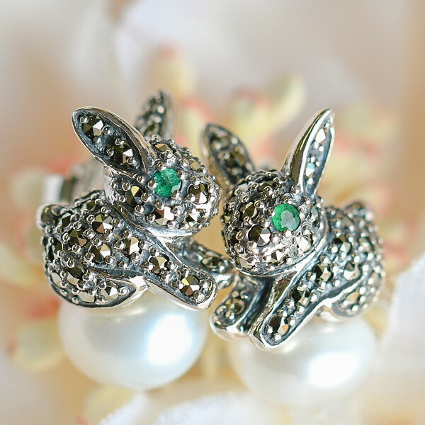 楽天市場】【特注 復刻】 碌山 エメラルド 淡水真珠 うさぎ ピアス