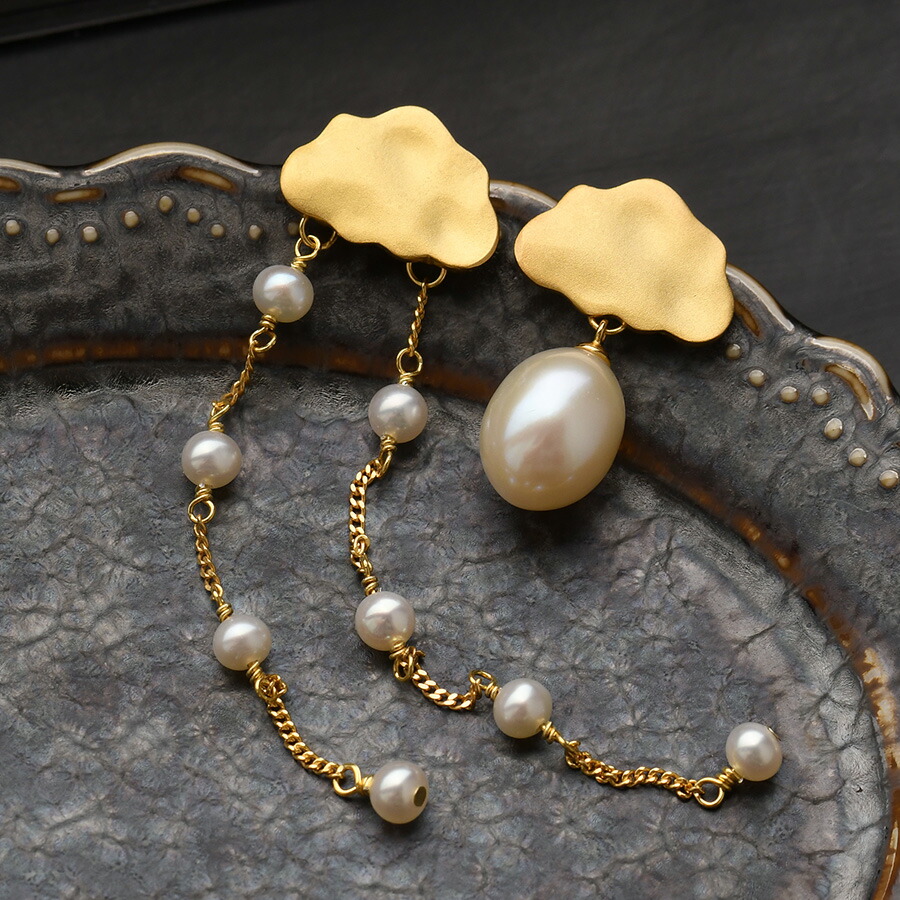 アクア カルセドニー ＆ パール ピアス ハワイ BellaAnela #489 アクア カルセドニー ＆ パール ピアス ハワイ BellaAnela #489