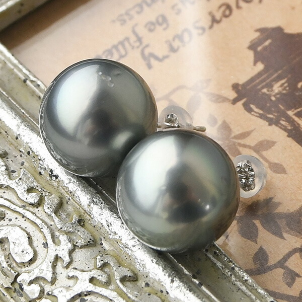 特大 14mm 黒蝶真珠 ピアス/イヤリング 存在感放つ圧倒的ボリューム! 重厚で品格あるブラックパール|ルコリエ