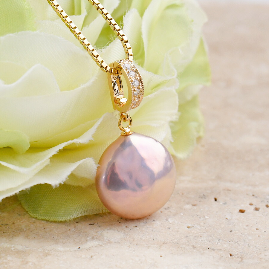 楽天市場】13mm 淡水真珠 ペンダントトップ コインパール 虹色が