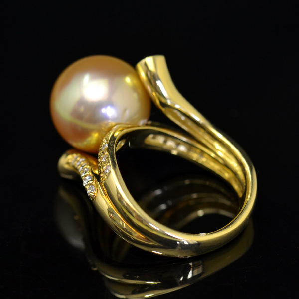 【楽天市場】12mmゴールド白蝶真珠 ダイヤモンドK18YGリング 12号 超てり特級の美しきナチュラルゴールド南洋！ サイズ変更可：ルコリエ