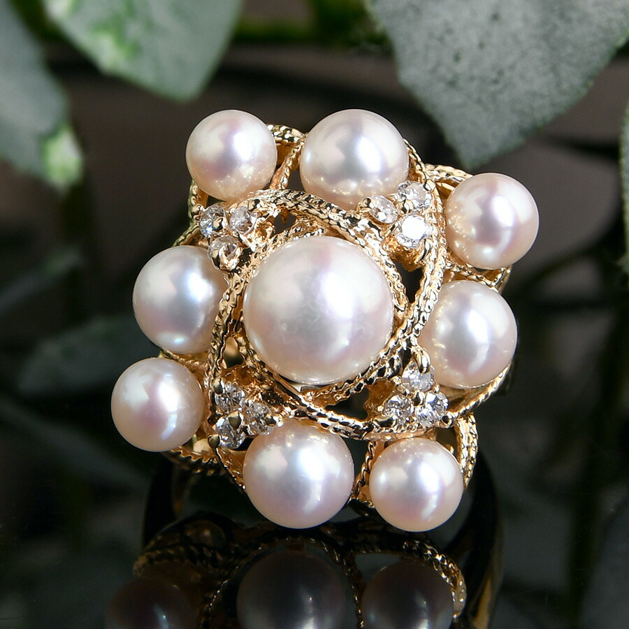 美品 アコヤ真珠 リング K18 ベビーパール ダイヤモンド 12号 楽天市場】8mm アコヤ真珠 ダイヤモンド K18YG リング 12号 凛とした