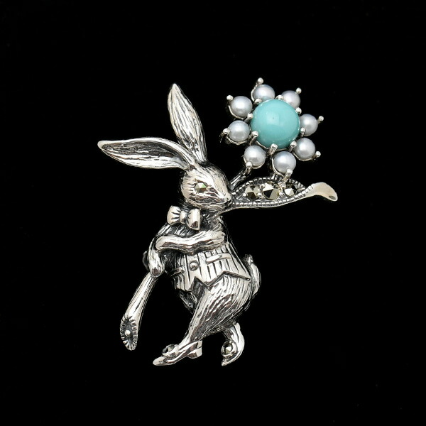 在庫処分大特価 シードパール ターコイズ 4c1192 Tq ルコリエ うさぎ ブローチペンダント Rp Rp ターコイズ うさぎ おめかししたとびきりキュートな兎 碌山 ブローチ