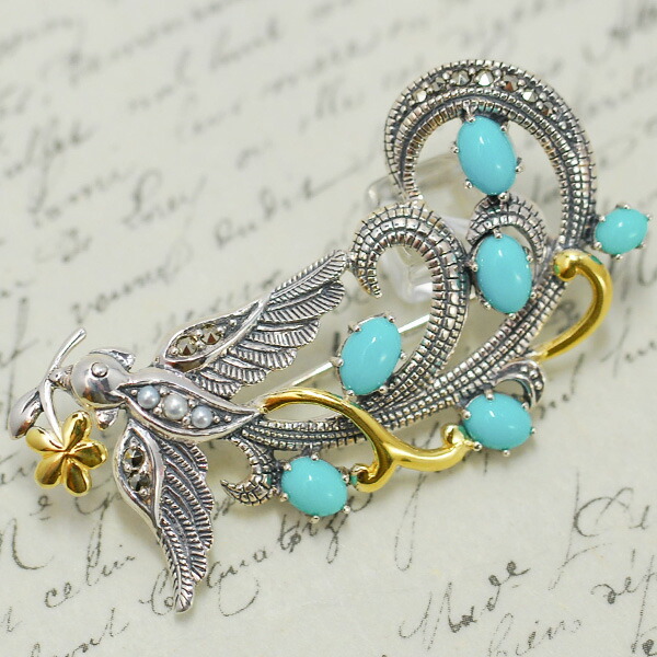 楽天市場】碌山 スカイブルートパーズ ルビー ふくろう ブローチ