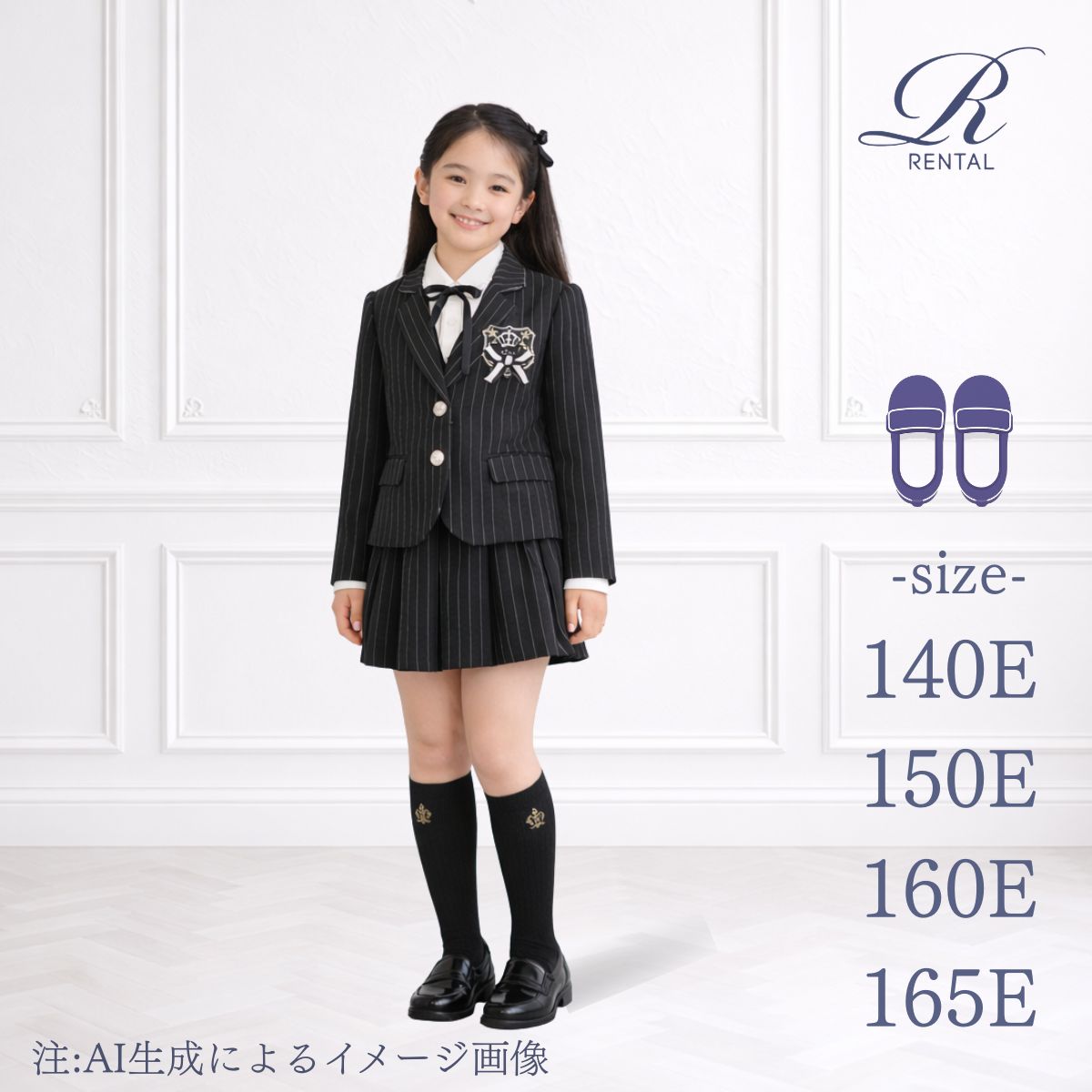 【靴不要→10％割引】【レンタル】【サイズ展開 140E 150E 160E 165E サイズ／g-50】ぽっちゃりさんも安心の女児スーツセット／キュロットスカート 子供スーツ 子どもスーツ こどもスーツ キッズスーツ 女の子スーツ 女児スーツ 卒業式 卒服 卒業式