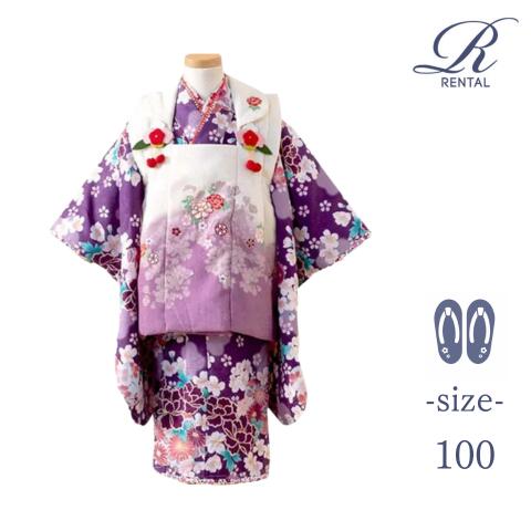 Rental for Shichi-Go-San (7-5-3 festival)Kimonos 3-year-old girl's kimono set, 3 years old, 3 years old, girl's kimono set, brand RK R.KIKUCHI, full kimono set, perfect for New Year's or weddings! [Rental / 3 years old / w-28] Girl's 100 size kimono set, "R・K" brand, off-white, purple ribbon Headdresses