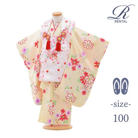 【安心の4泊5日】【3日前お届け】【草履・足袋セット】【レンタル／３才／w-46】小町kids 小町キッズ 白被布×黄色着物 コスモス 花 七五三レンタル 七五三 着物 3歳 セット 女の子 被布セット 3才 三才 三歳 女児 被布セット 被布 フルセット お正月結婚式にも