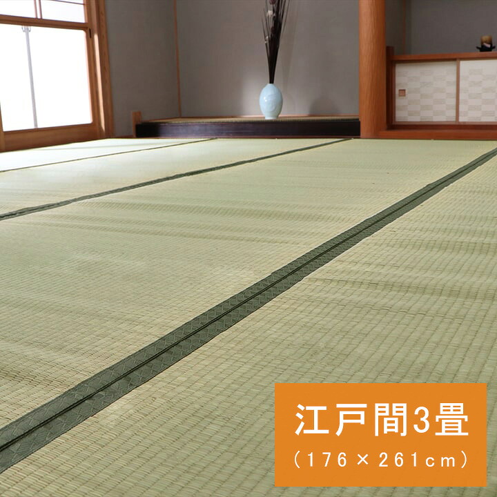 国産 日本製 い草 ござ 和室 上敷き カーペット 敷物 双目織 江戸間 3畳(約176×261cm)|ミノクニ商店