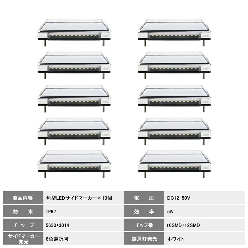 向上自尊 10個set データトラック 軽自動車輪兼働き Led片方目印 路頭洋燈 角形側照射 白み 橙 レッド 青色 緑色 内燃機関ブルー サクラ色 黄み8ラバーより抜く手術可能 マーカー火切り 12v 24v車用 トラックマーカー Led28一味 サイドマーカー 絶無正反対 飾りつけ