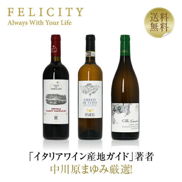 【送料無料】 中川原まゆみ厳選第10弾 カンパーニアの高品質ワイン（赤・白）3本セット 750ml×3 飲み比べ イタリア ワイン セット 包装不可