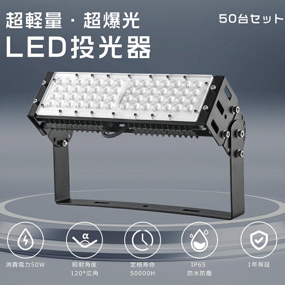 【特売50台】 LED投光器 50W 500W相当 明るい 10000lm 電球色 昼白色 昼光色 投光器 LED 屋外 防水 IP65 広角120度 5mACコード付き LED投光器 最新 LEDワークライト ハイパワー 超爆光型 屋内 屋外 作業灯 看板照明 駐車場 工事現場 夜間作業 船舶 倉庫 工場 1年保証