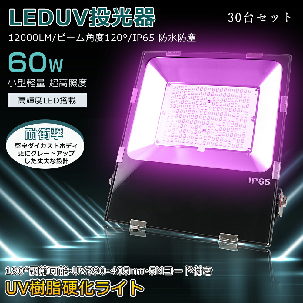 【30台仕かける】最新UVともし火で除菌！ 紫外線ともし火 LED投光照明器 使い果たすワット数60W 全光束12000ルーメン UVともし火 豪然たる 黒いことともし火 投光照明器 ステー付き添い人 かい繕う角度180° 照らしだす角度120° 固くなるともし火 高上昇限度ともし火 UV脂固くなるともし火 390-405航空マイル 細工物ともし火 ミンウェルワット数 積もり書き 無菌化 5M吊りひも