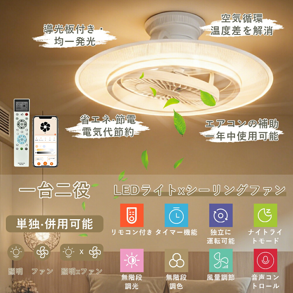 【限定セール】 LED シーリングファンライト dcモーター サーキュレーター付き 10畳 12畳 16畳 自動首振り リモコン Alexa/Google Home対応 調光調色 風量調節 導光板 タイマー LED照明器具 ファン付きシーリングライト 照明 節電 空気循環 夏冬OK！ 正逆回転切り替え 洗面所