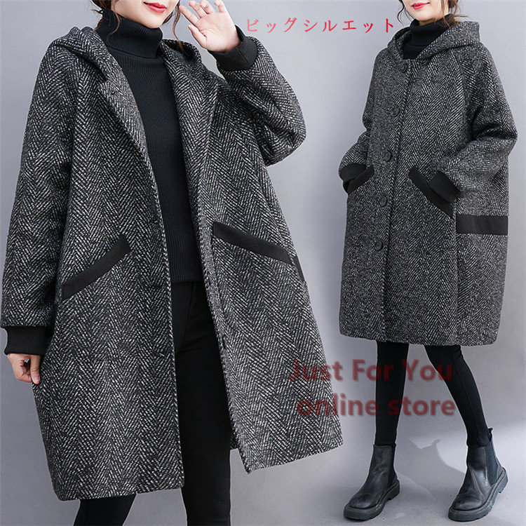 【送料無料】レディース コート ミモレ丈 ジャケット ビッグシルエット ラシャコート 秋冬 ジャケット 総柄 アウター ゆったり