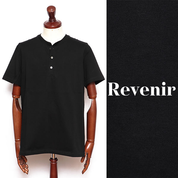【40%OFF】リブニール Revenir スビンギザコットン ヘンリーネック 半袖 カットソー ブラック int003-bl 【返品不可】100