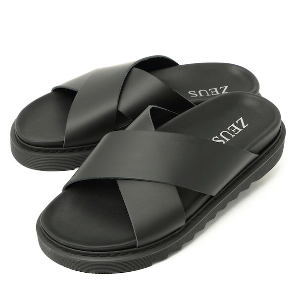 ゼウス ZEUS クロスストラップ コンフォート レザー サンダル ブラック zeus22215-bl 100 16,500円
