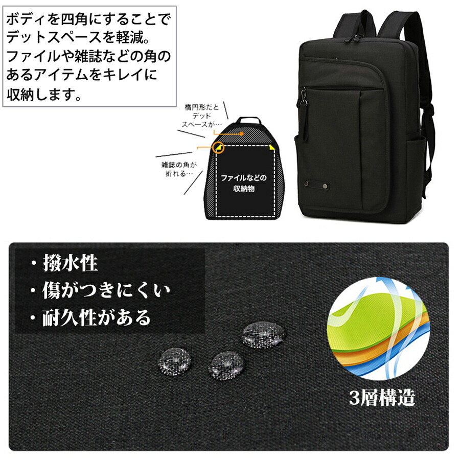 楽天市場 楽天ランキング一位獲得 リュック メンズ リュック サック リュックサック 学生 大容量 おしゃれ 通学 通勤 通学用 黒 シンプル 軽量 撥水 ボックス型 おすすめ 高校生 大学生 男子 バックパック バック パック デイバッグ デイパック カジュアル Vorqit