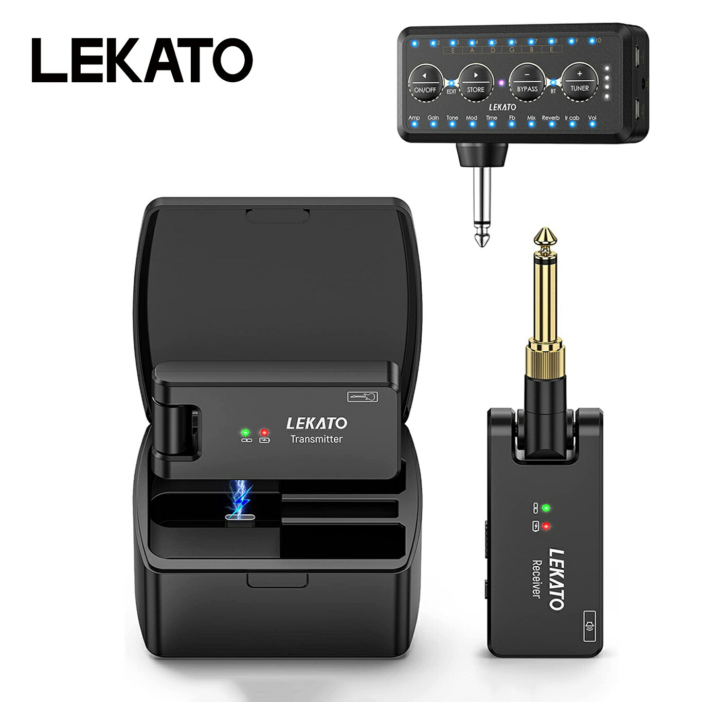 LEKATO ギター ワイヤレス システム エレキギター ベース 送受信機 3.5mm 6.35mm ステレオ Type-c 2.4GHz ギターヘッドフォン アンプ ギターヘッドホンアンプ Bluetooth ミニプラグ ベースアンプ ミニ 4チャンネル 小型 7,909円