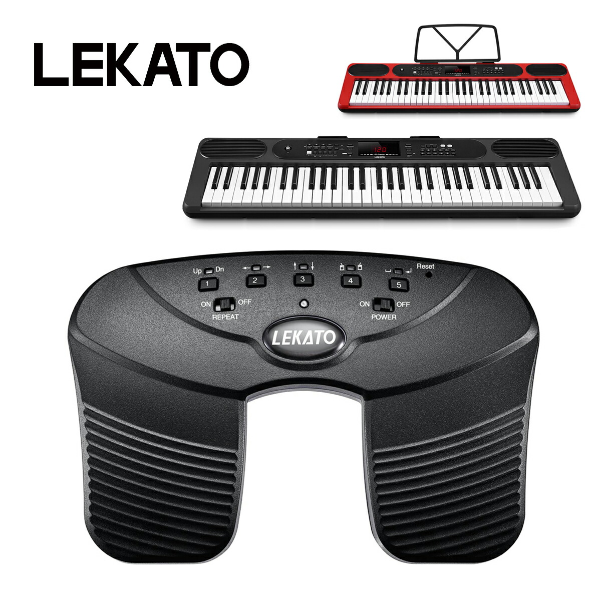 LEKATO 楽譜 ページターナー フットペダル 譜めくり タブレット ワイヤレス ミニ ターナー 楽譜めくり Bluetooth フットスイッチ ページめくり 60時間連続使用 電子ピアノ 61鍵盤 セット キーボード 61キー 鍵盤光る 滑り止めゴム 説明書