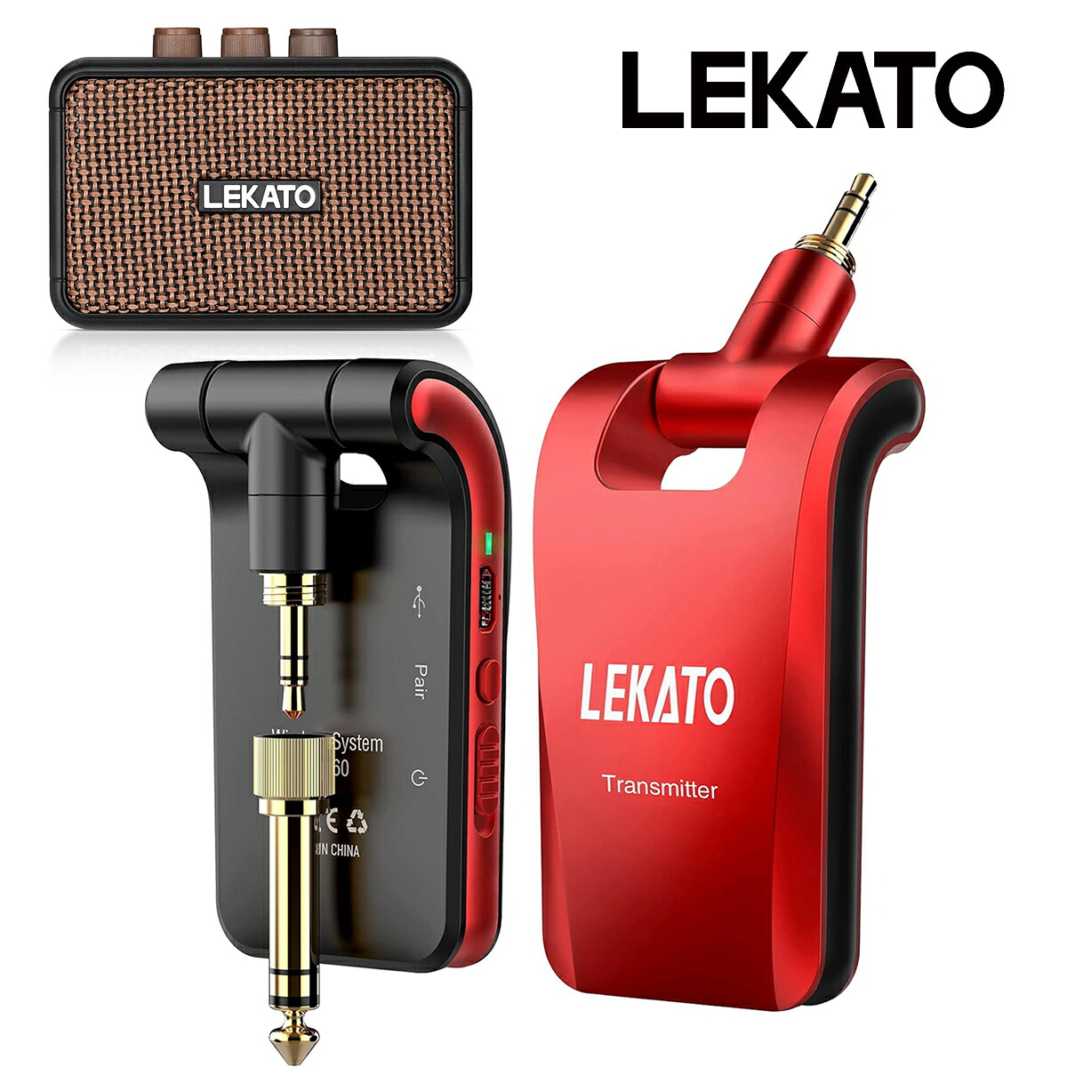 LEKATO ワイヤレスシステム 送受信機 ギターワイヤレスシステム 3.5mmと6.35mm ステレオ モノラルプラグ 2.4GHz 最大6チャンネル 280°回転 USB充電 コンパクト ミニ ギターアンプ 5W 小型 ポータブル Type-C 自宅 スマホ mini 軽量|たかはし電器