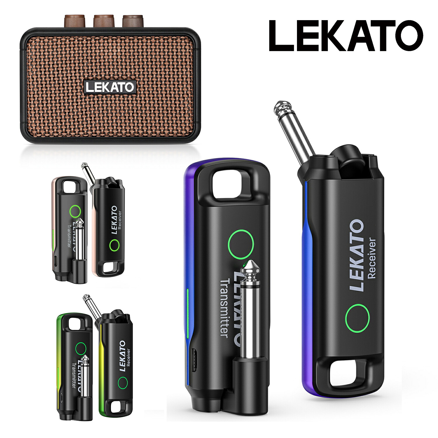LEKATO ギターワイヤレスシステム 送受信機 ギター ワイヤレス 小型 軽量 70チャンネル エレキギターアンプ アコギ ウクレレ 弦楽器用 USB ミニ ギターアンプ 5W 小型 Bluetooth スピーカー ヘッドホンジャック Type-C 自宅 mini 軽量