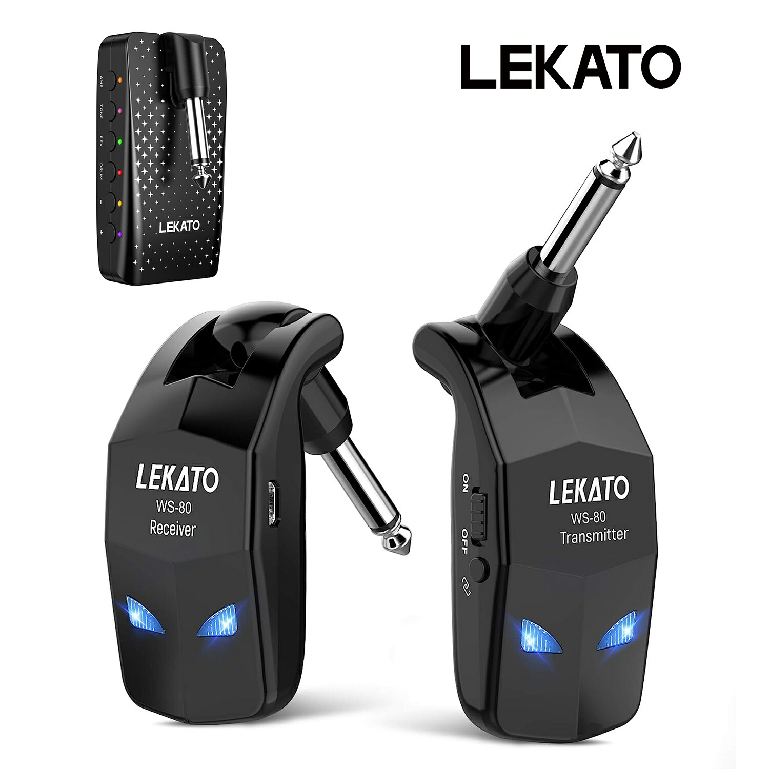 LEKATO ギターワイヤレスシステム ワイヤレス システム エレキギター ベース 送受信機 4チャンネル 2.4GHz コンパクト 軽量 usb充電 ギター ヘッドホンエフェクター エレキギター ベース アンプ Bluetooth ストリーミング OTG録音 USB｜たかはし電器