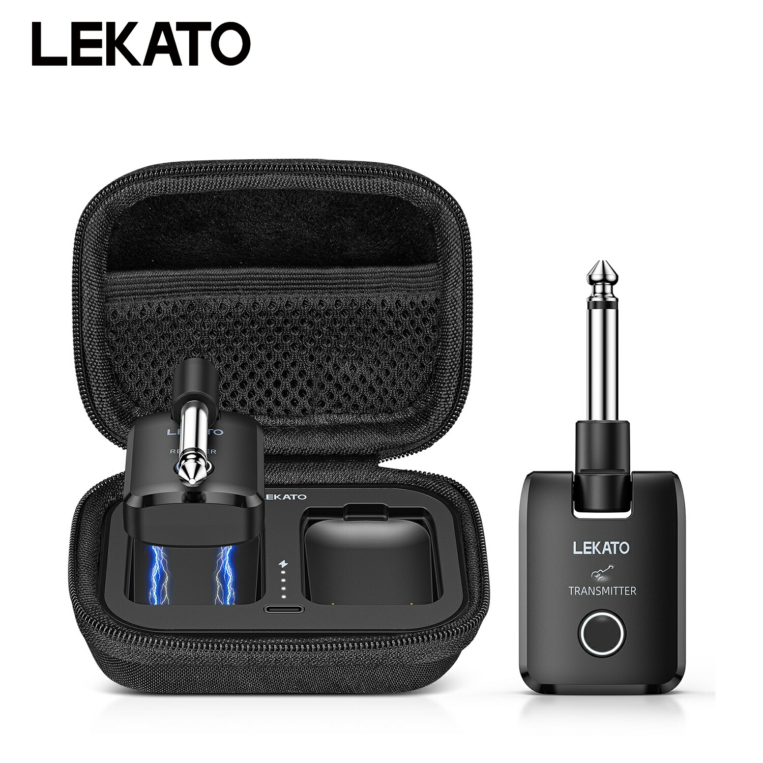 1年保証 LEKATO ギターワイヤレスシステム ワイヤレス システム エレキギター ベース 送受信機 2.4GHz 6.35mm ステレオ Type-c 4チャンネル Type-C 収納ケース 充電ボックス 小型 軽量 4K 24bit 低遅延 コンパクト ステレオ放送 220°回転 アコギ エレアコ WS-300
