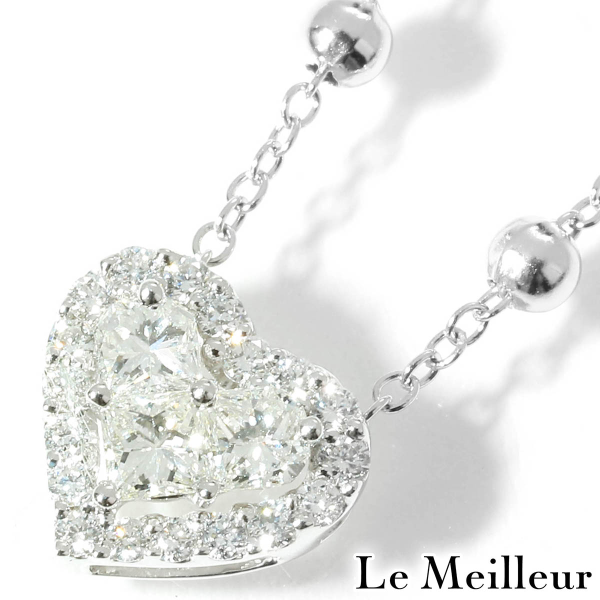 【ポイント5倍★7/25-8/2限定】ダイヤモンド 0.49ct ホワイトゴールド K18WG ハートモチーフペンダントネックレス 【中古】【新品仕上げ済】｜Le meilleur（ルメイユ）