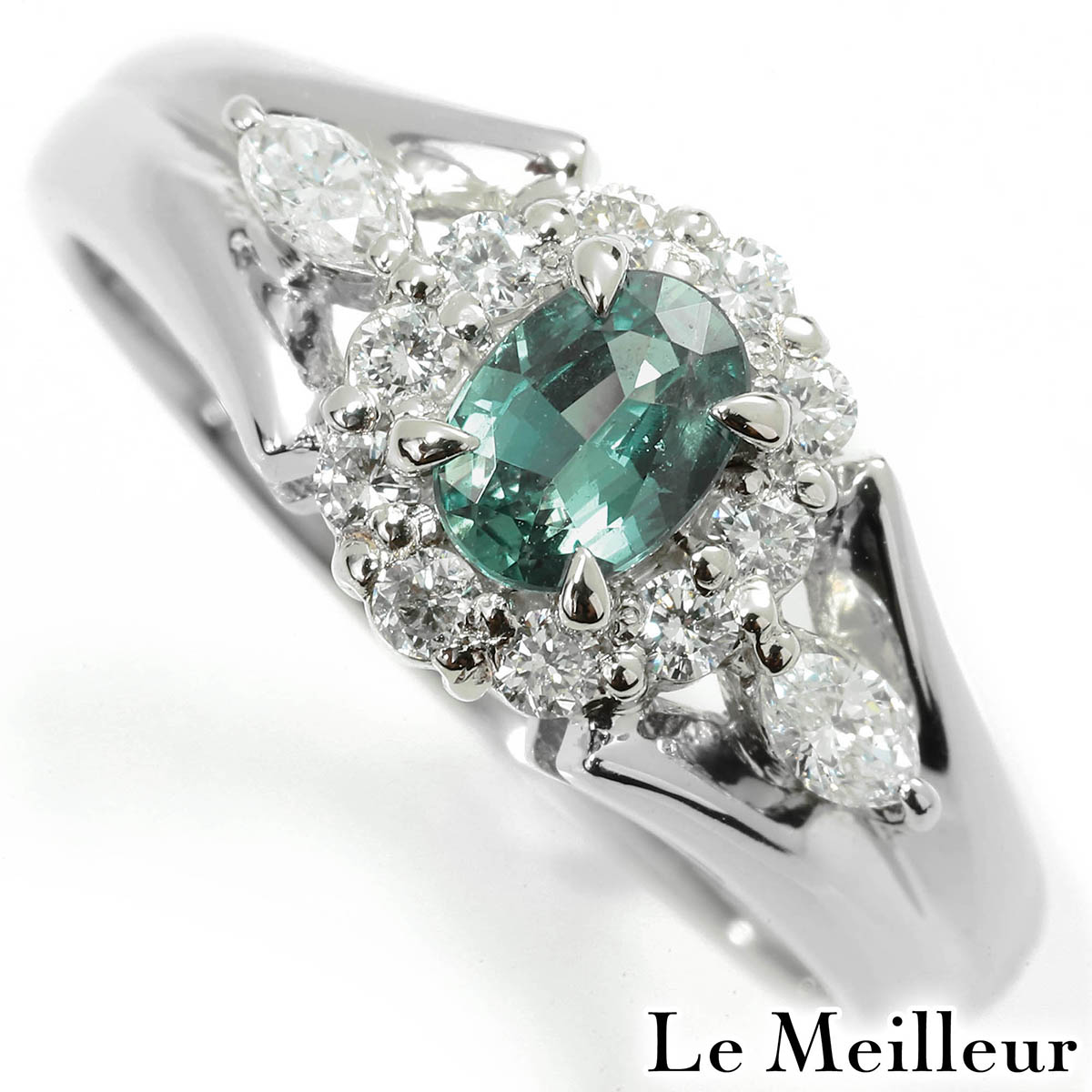 【ポイント5倍★7/25-8/2限定】アレキサンドライト 0.37ct ダイヤモンド 0.31ct プラチナ Pt900 ヘイローデザインリング 14号 指輪【中古】【新品仕上げ済】｜Le meilleur（ルメイユ）