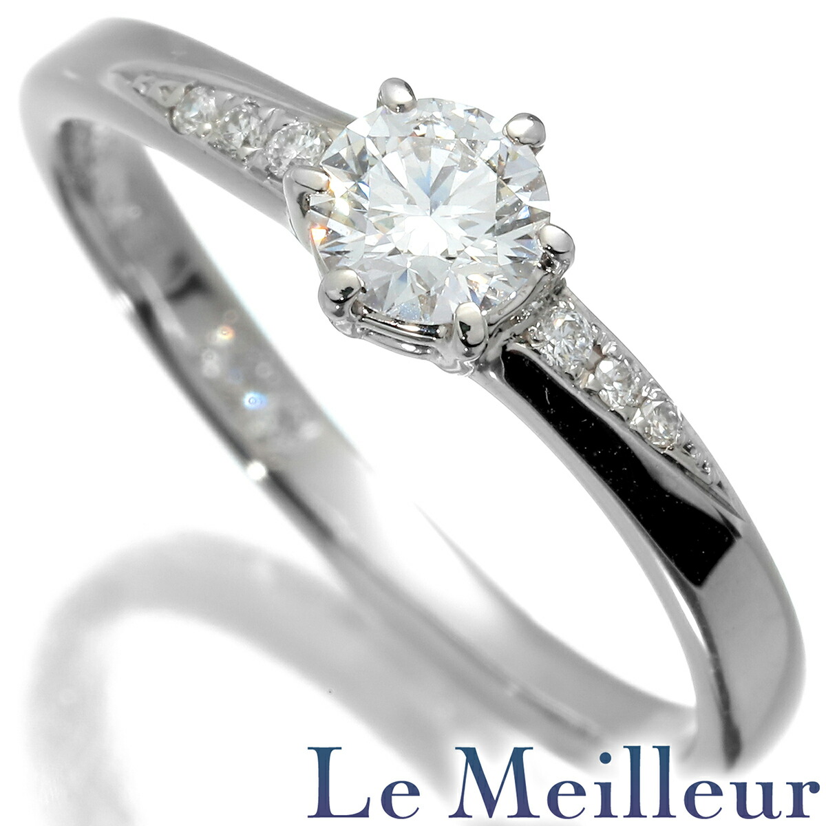 ダイヤモンド 0.323ct Dカラー SI1 Exellent プラチナ Pt900 ハート＆キューピッド アクセントソリティアリング 11号 鑑定書・中央宝石研究所ソーティング付き 指輪【中古】【新品仕上げ済】【RE-PRICE】 【最大5,000円OFFクーポン対象】