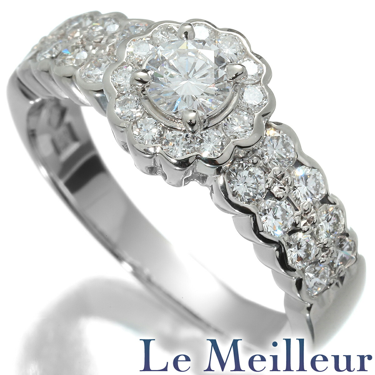 ダイヤモンド 0.26ct 0.61ct プラチナ Pt900 ヘイローデザインリング SIクラス 14号 指輪【中古】【新品仕上げ済】 【最大5,000円OFFクーポン対象】