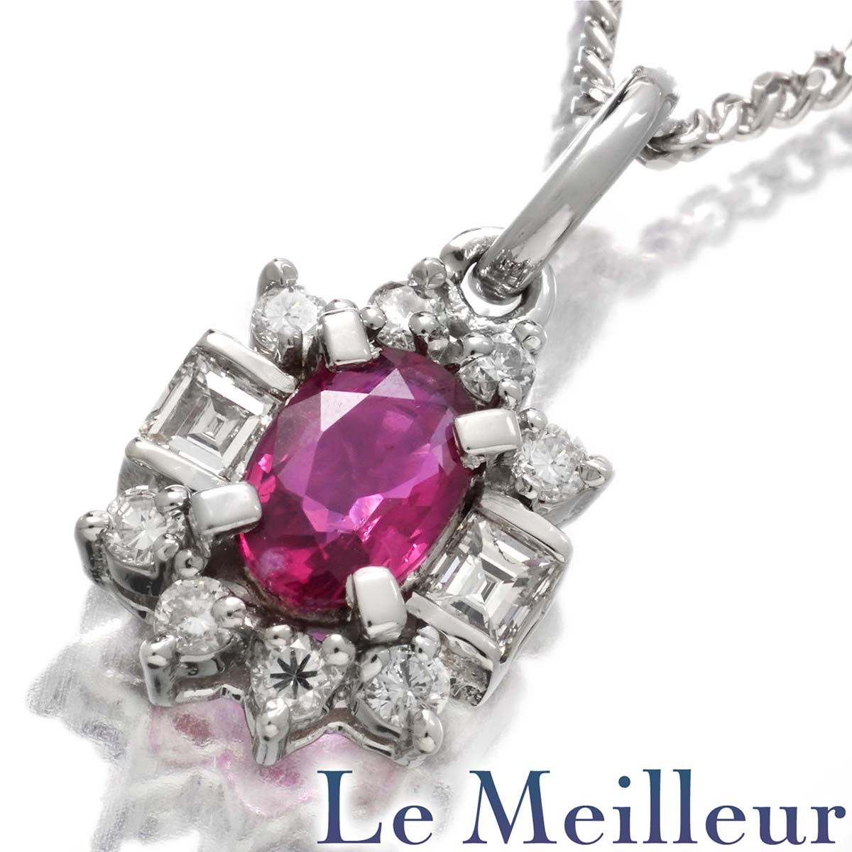 ヘイローデザインペンダントネックレス ルビー 0.60ct ダイヤモンド 0.31ct プラチナ Pt950 【最大5,000円OFFクーポン対象】