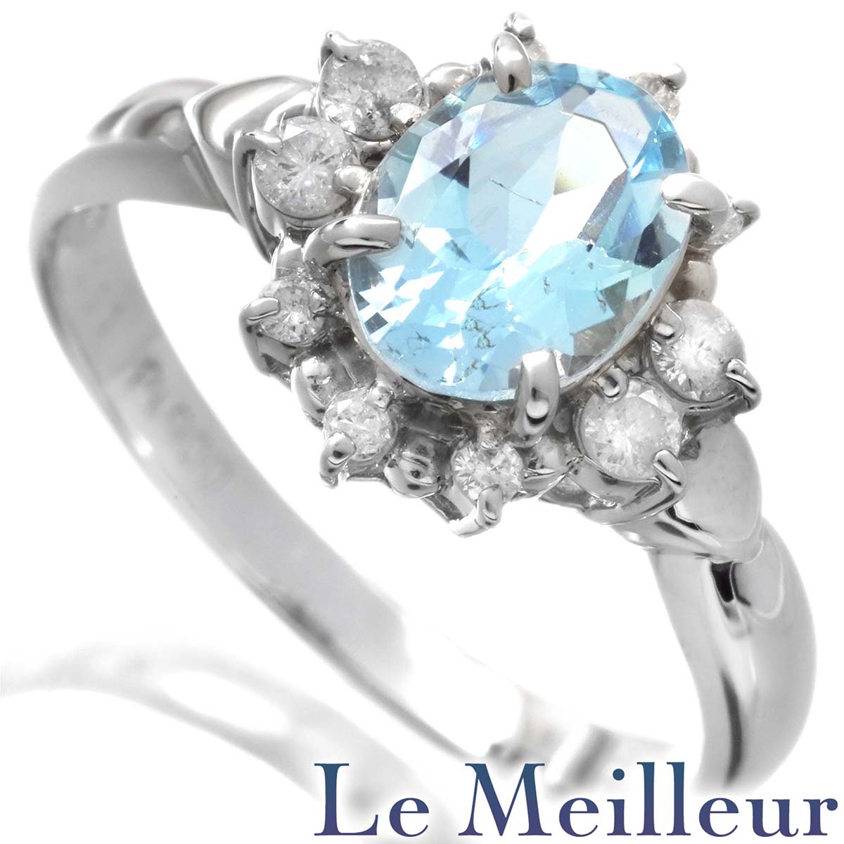 アクアマリン 0.91ct ダイヤモンド 0.26ct プラチナ Pt900 ヘイローデザインリング 12号 指輪【中古】【新品仕上げ済】【RE-PRICE】 【最大5,000円OFFクーポン対象】