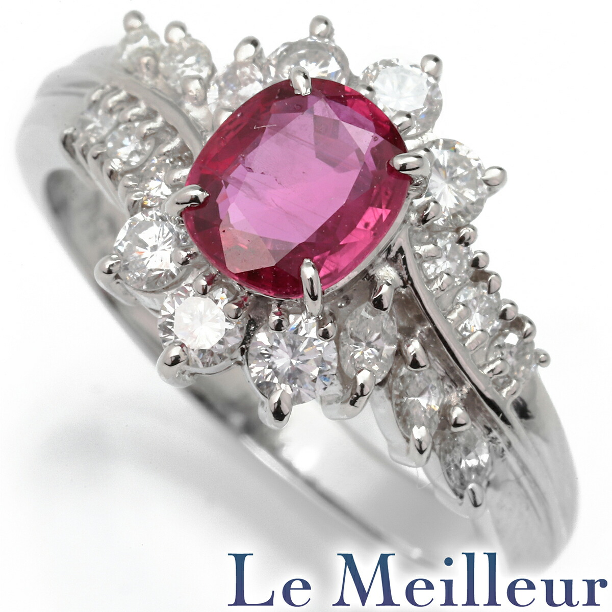 ルビー 0.92ct プラチナ Pt900 ヘイローデザインリング 13号 指輪【中古】【新品仕上げ済】【RE-PRICE】 【最大5,000円OFFクーポン対象】